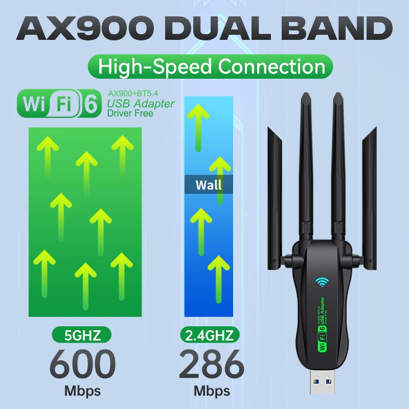 WIFI6 AX900 מתאם אלחוטי USB WiFi Bluetooth 5.4 פס כפול 2.4G+5GHz 4 אנטנות 900Mbps כרטיס רשת מקלט עבור WIN 10/11