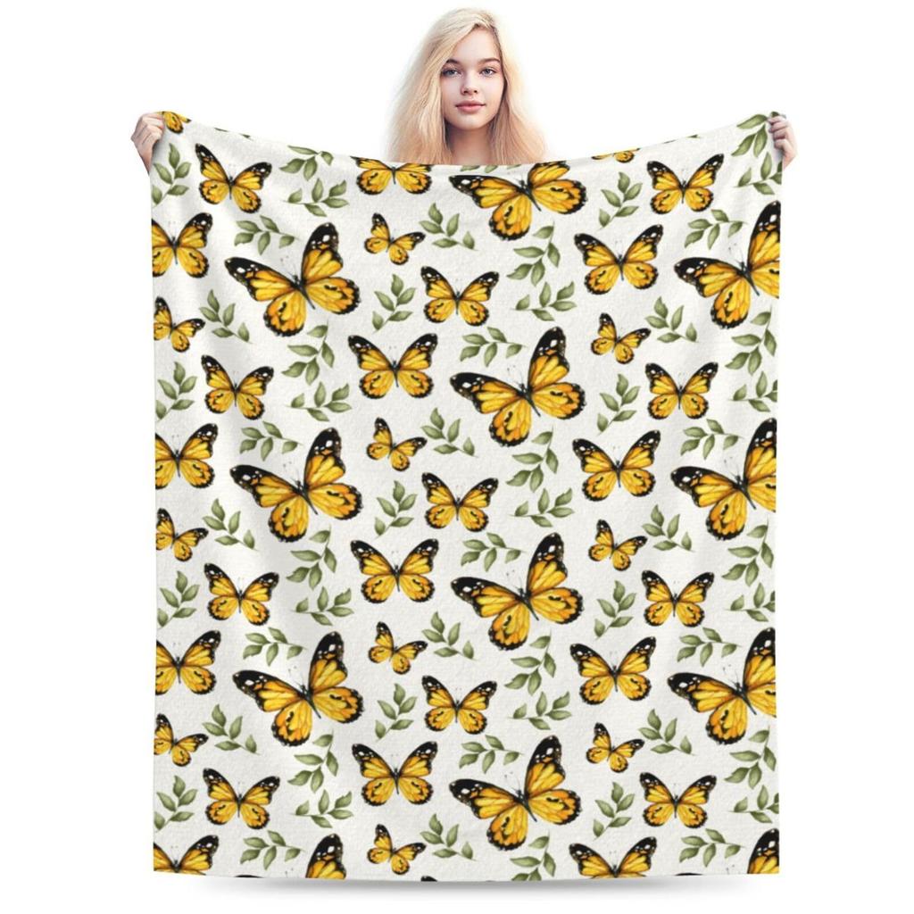 Butterfly Illustration Printed Pattern Blanket Soft Comfortable Flannel Warm Home Blanket Blanket Gift Blanket