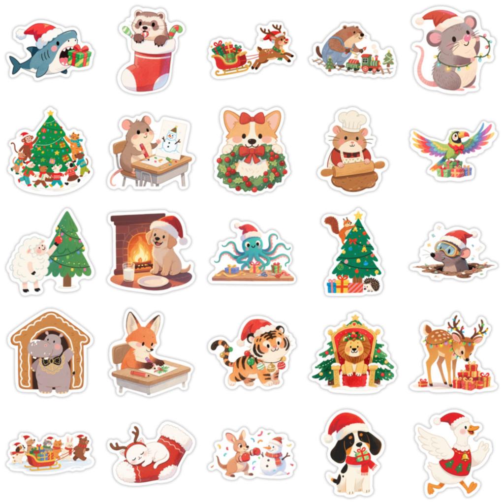 50 Niedliche Tier-Cartoon Kreative Aufkleber für Weihnachten zum Dekorieren von Handyhüllen, Wasserflaschen, Desktops und Journals