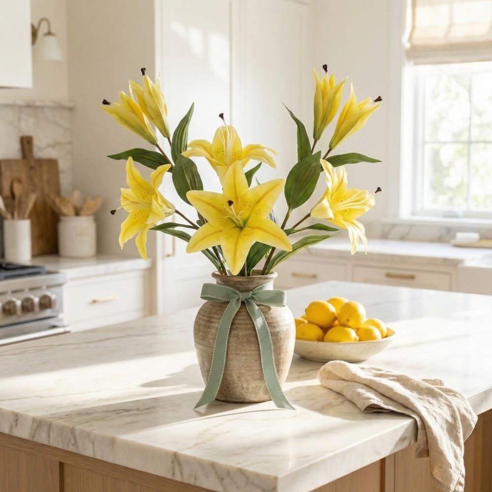 5 Head Artificial Flower Branch Plastic Real Touch Simulation Lilium Brownii Flower 97cm Elegant Fake Flowers Gift