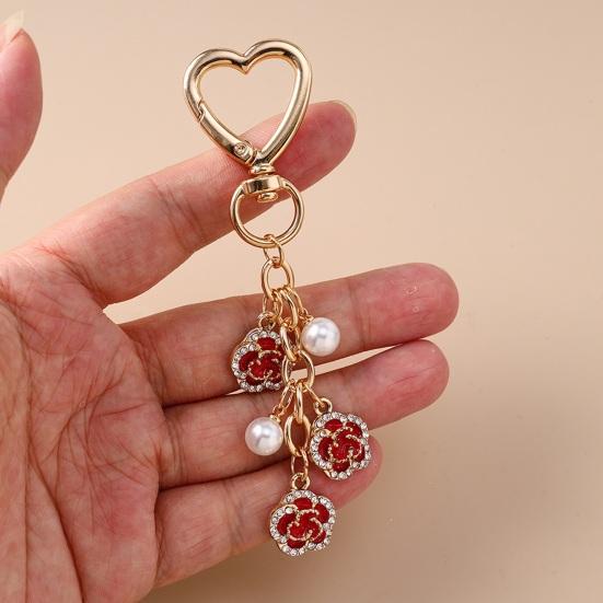 Keychain Pendant Rhinestones Inlaid Flower Imitation Pearls Charm Key Chain Zinc Alloy Key Ring Backpack Accessory