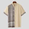 INCERUN Men Stand Collar T Shirt Vintage Printed Short Sleeve Tops