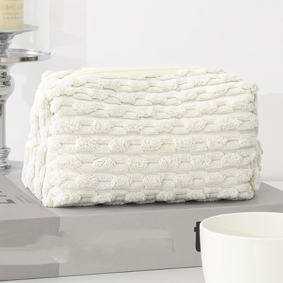 

Plush Solid Color Makeup Bag, Large Capacity Portable Tote for Women Toiletry Organizer белый