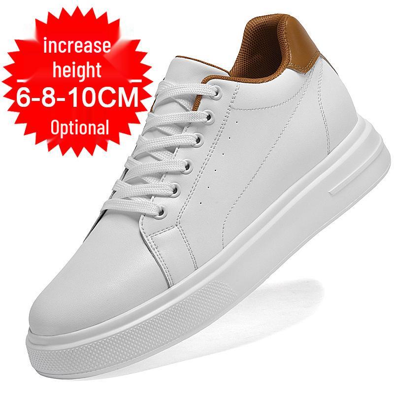 Pánské kožené tenisky zvyšující výšku o 8 cm - Bílé, Trendy silná podrážka, Prodyšné a ležérní sportovní styl