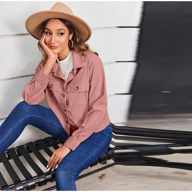 Autumn Women Fashion Casual Coat Button Down Tops Solid Turn-down Collar Long Sleeve Office Lady Crop Jackets