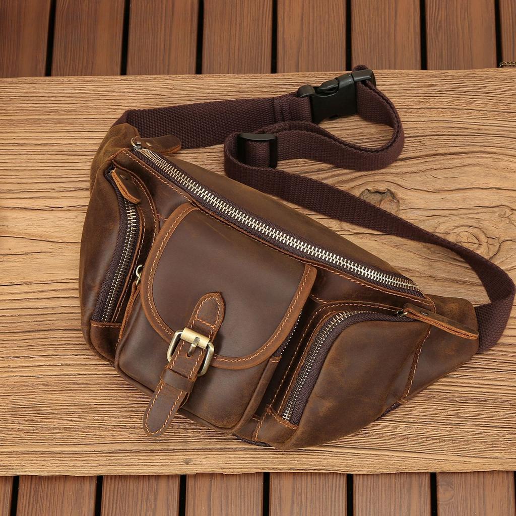 Marsupio da uomo in vera pelle, Borsa a tracolla di grande capacità, Borsa da petto per sport all'aperto e uso casual