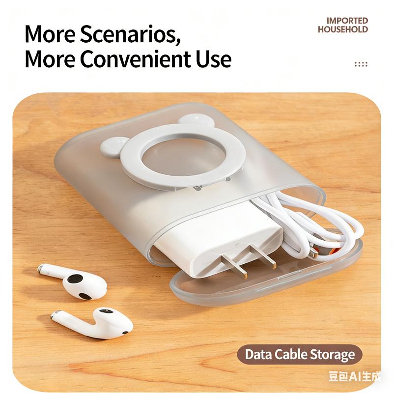 Data Cable Storage Box Dustproof Multi-Purpose Mobile Phone Holder Space Saving Small Object Earring Jewelry Strap Organizer