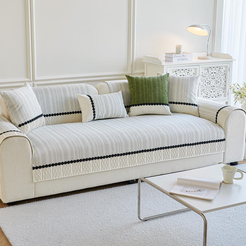 Light French Cream Wind Sofa Cushion  New Fish Bone Pattern Chenille Leather Sofa Non-Slip Backrest Cover Cloth Towel