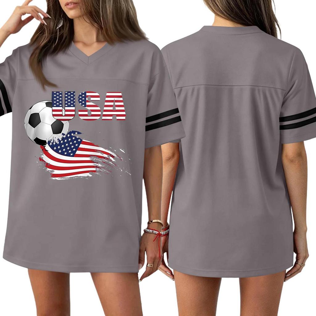 Women's Casual & Stylish V-Neck Sports — Print Short-Sleeve Athletic T-Shirt Top