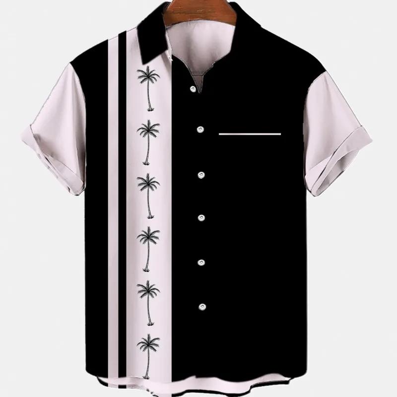 Chemises Hawaïennes Décontractées pour Hommes à Imprimé Rayures Simples, T-shirt à Manches Courtes Y2k Hip Hop Urbain Hommes Femmes
