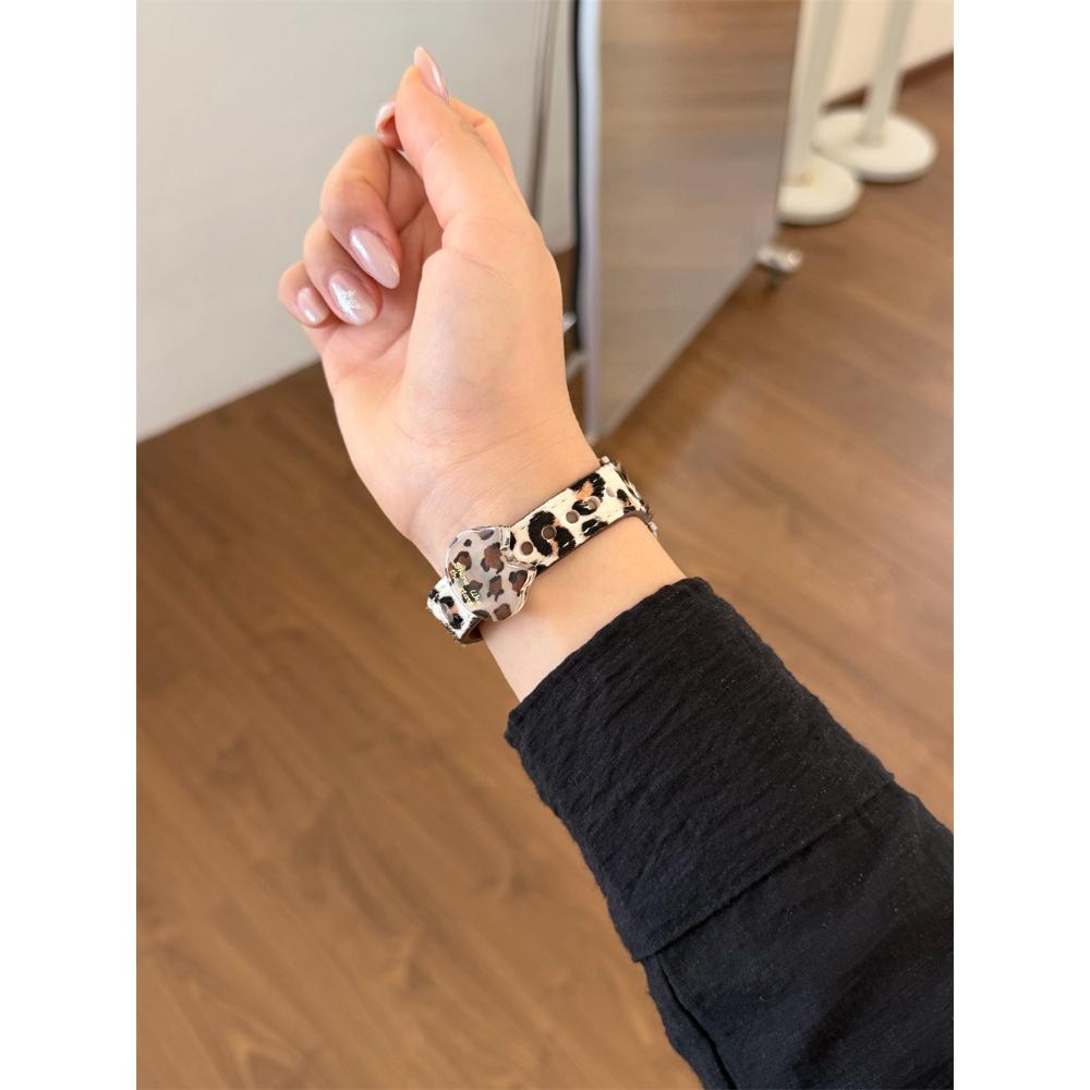 Leopard Print Genuine Leather Strap for Apple Watch, Fits Ultra 2, 49/46/45/42/40mm, Leather Wristband for iWatch Series 11 / 10 / 9 / 8 / 7 / 6/ 5/SE