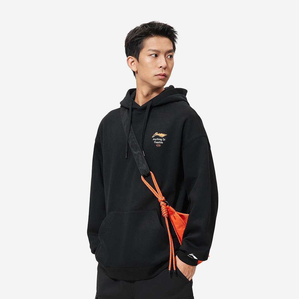 Li Ning Sportovní lifestylová série Americký retro minimalistický ležérní antistatický antibakteriální pohodlný mikina s kapucí Unisex mikiny Černá AWDUA05-4