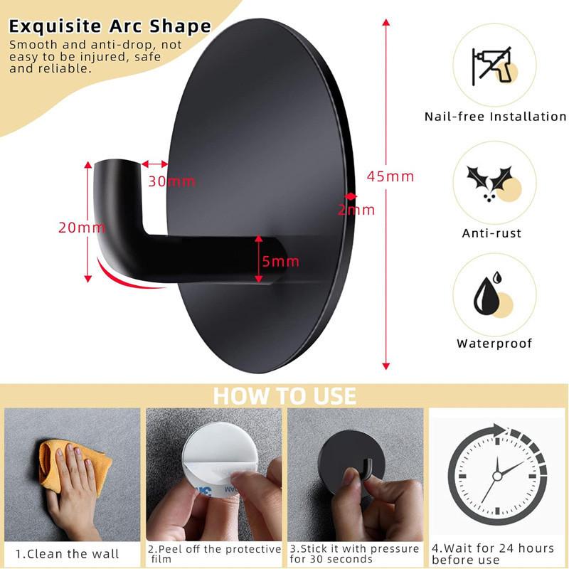 1/2/4/6pcs Stainless Steel Hook, Self Adhesive Towel Coat Hooks, Coat Rack Wall Mounted For Key, Towel, Bags, Cup, Hat