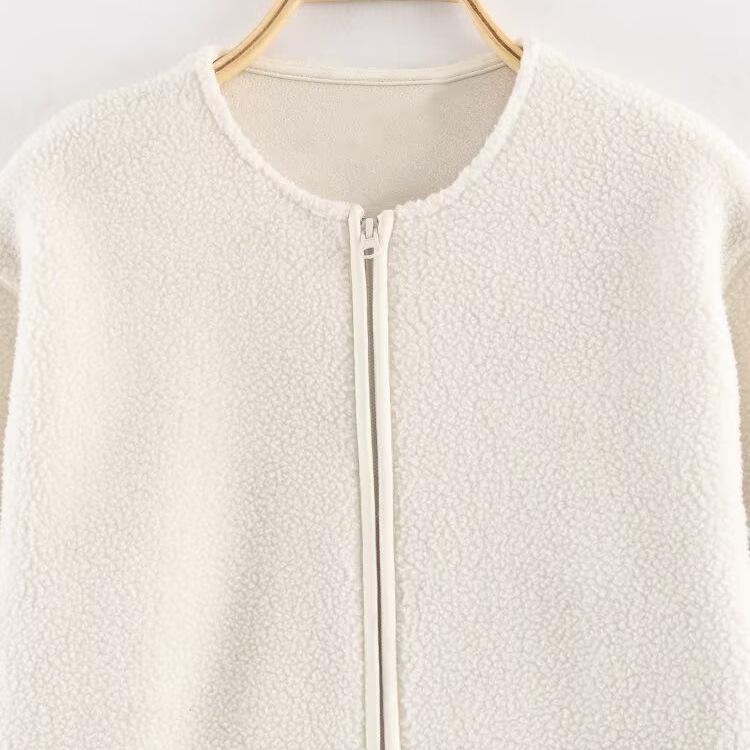 European and American style, new women's clothing, fashionable and casual spring round neck zipper fleece cardigan jacket