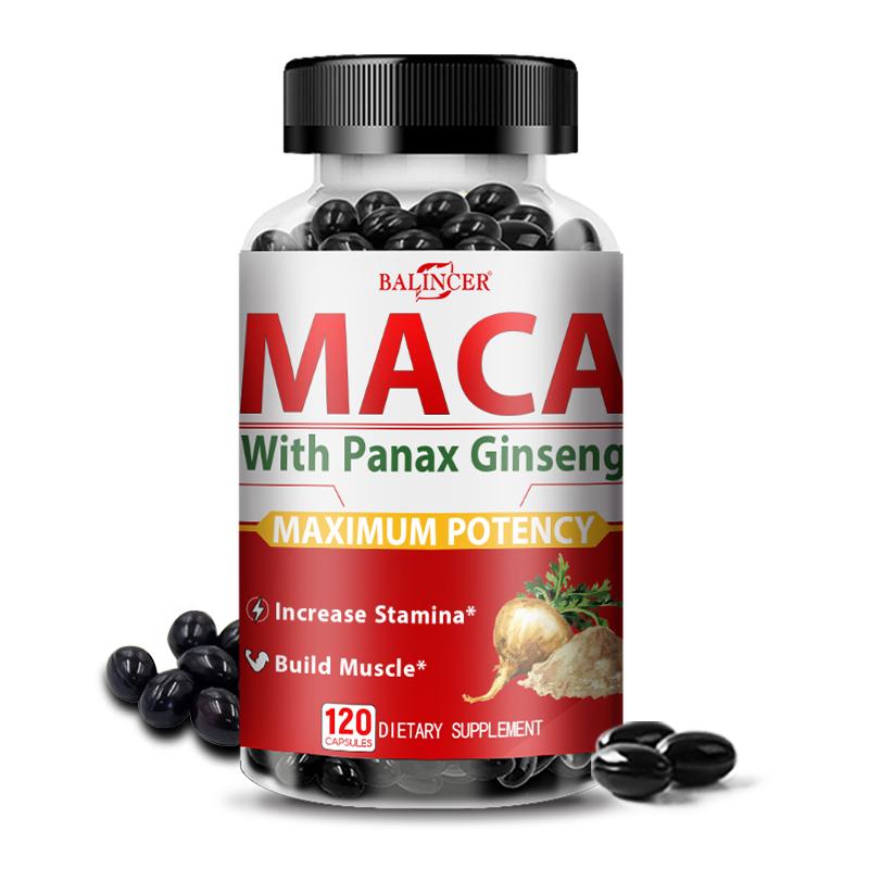 Maca Root Dietary Supplement, With Tongkat Ali Powder, Black Pepper Powder, 120 Softgels 120 Capsules