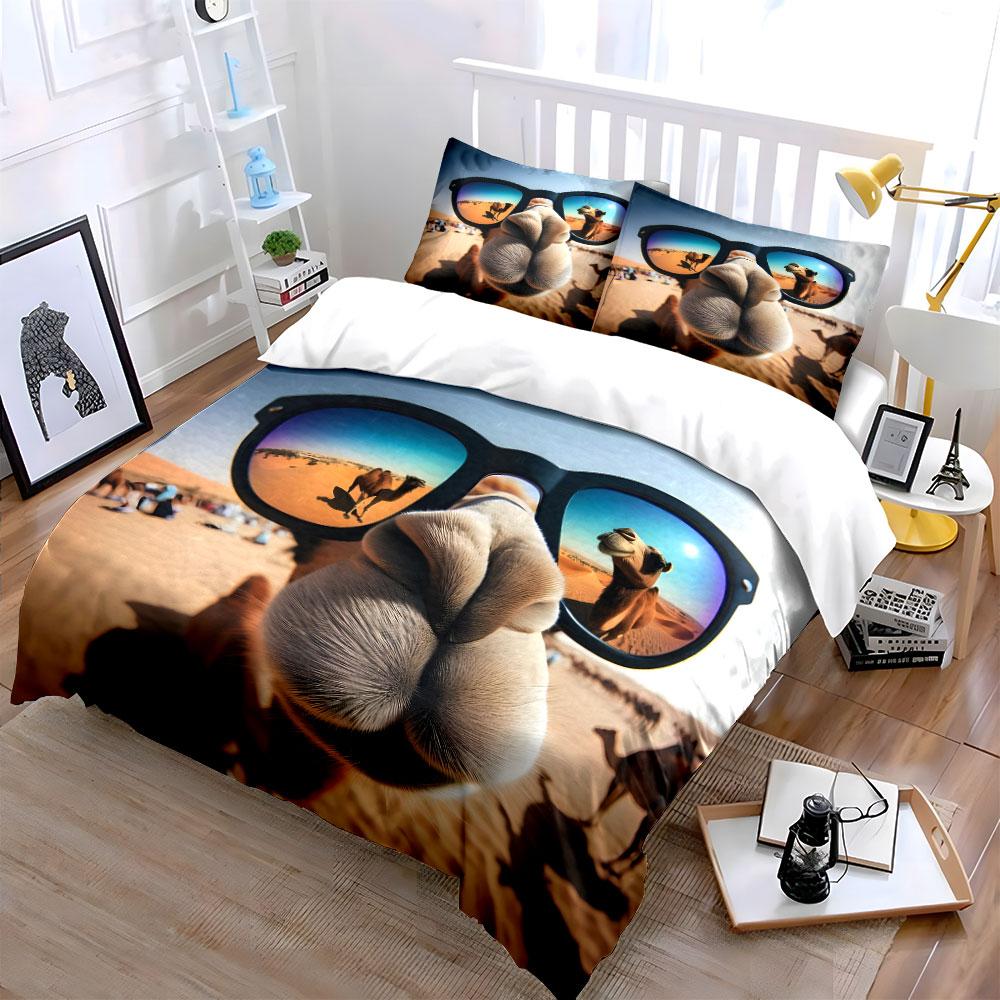 Desert Adventure Camel Themed Set Kid'S And Adults' Bedroom Decor, Exquisite Three-Piece Bedding Set Gift