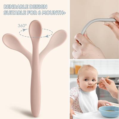 Lžička Silikonová kojenecká lžička s dlouhou rukojetí Žáruvzdorná měkká špička Tréninková lžička pro kojence pro děti