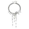 Elegant Flower Design Necklace With Dangling Beaded Tassels Adjustable Length Romance Pearls Accessory