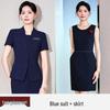 Women's Gray Summer Suit Set: Short-Sleeved Professional Attire for Hotel Front Desk or Jewelry Store