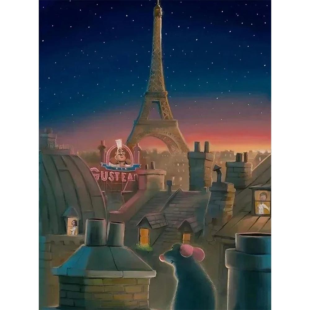 

Disney Diamond Painting 5D Ratatouille Xiaomi Paris Night Scene Illustration Cartoon Movie Cross Stitch Embroidery Handmade Gift Home Decoration Round 20x30cm