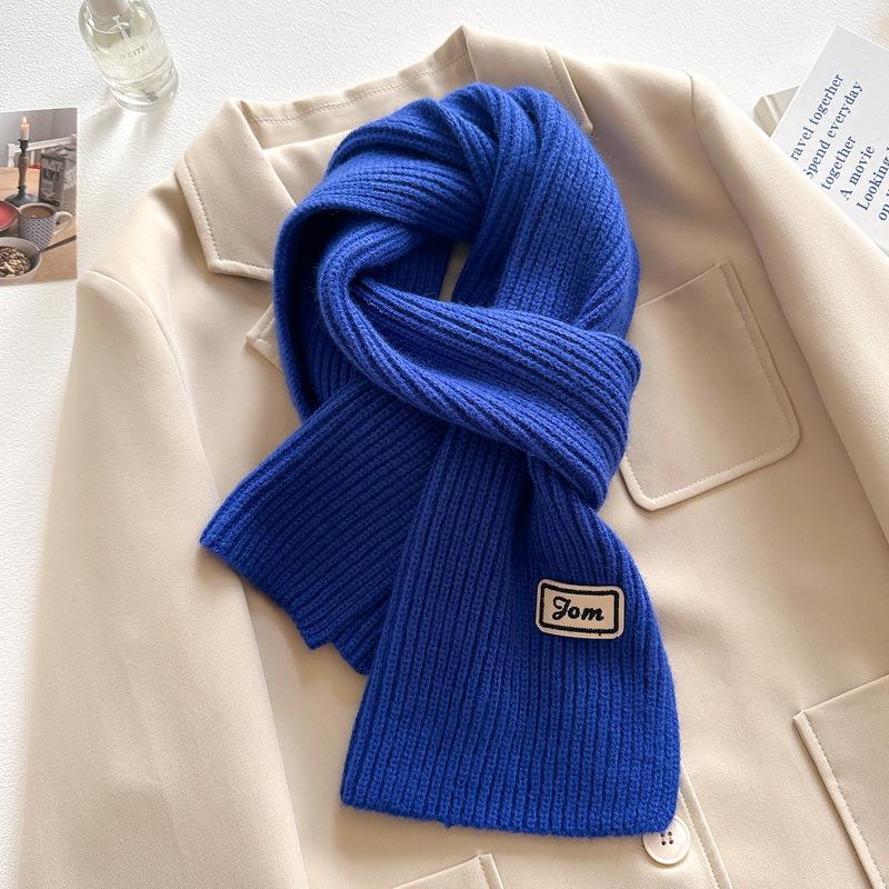 Women Winter Warm Knitted Scarf Solid Color Outdoor Thickened Neckerchief Vintage Long Scarves