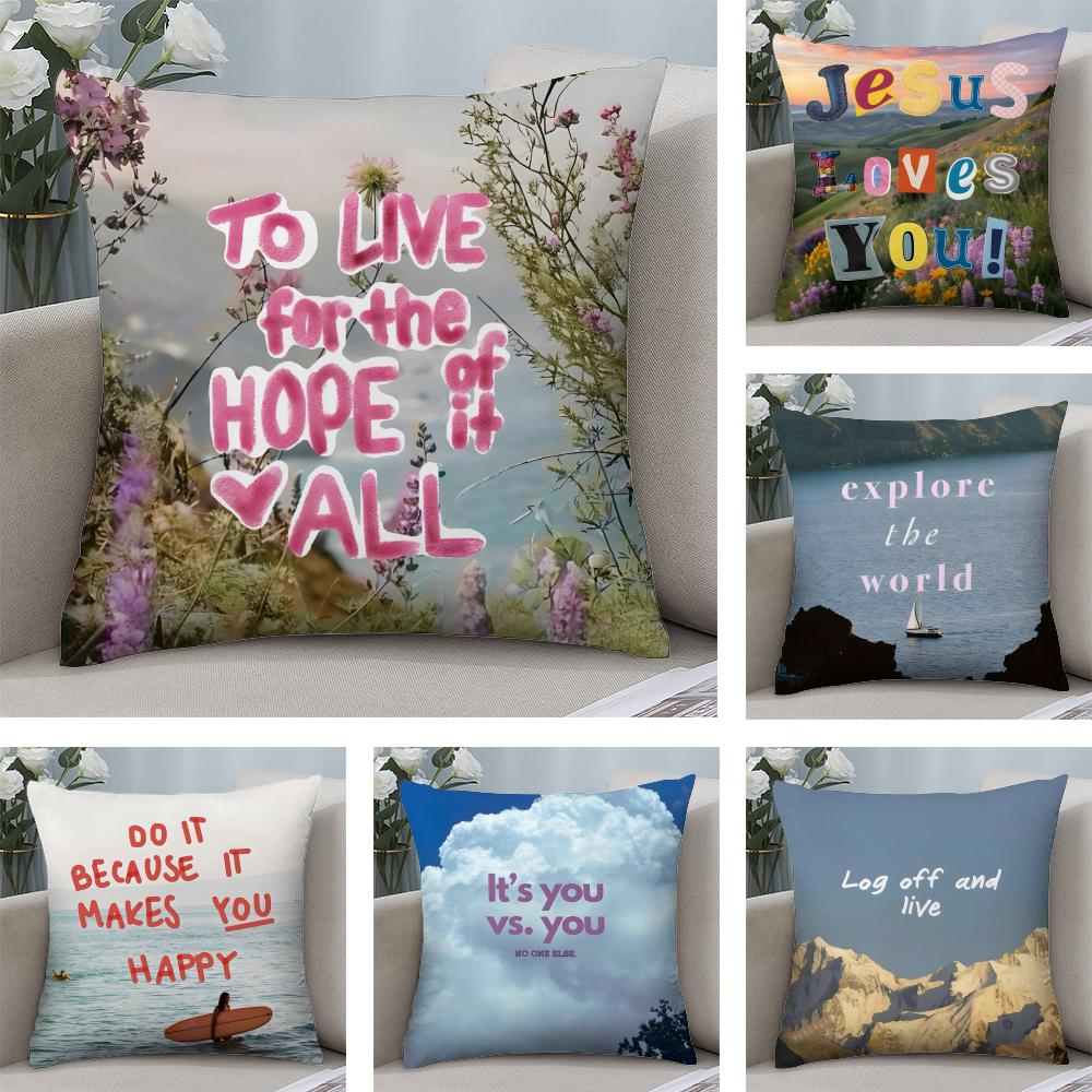 Positive Words INS Cushion Cover Plush Fabric Soft DoubleSided Printed Sofa Warm Winter Home Child Gift Pillow Case