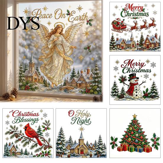 Home Decor Wall Stickers Christmas Window Clings, Removable PVC Decals, Snowy Festive Surface Adhesives Glass for Holiday Party And Store Decorations