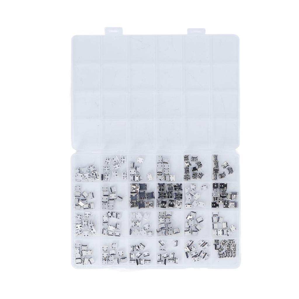 240Pcs Micro USB Socket 24 Types Jack Connector Stainless Steel for Phone Computer