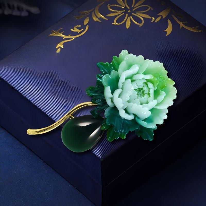 Spilla in stile cinese con un fascino femminile retrò, Un semplice ed elegante accessorio spilla a fiore di calcedonio