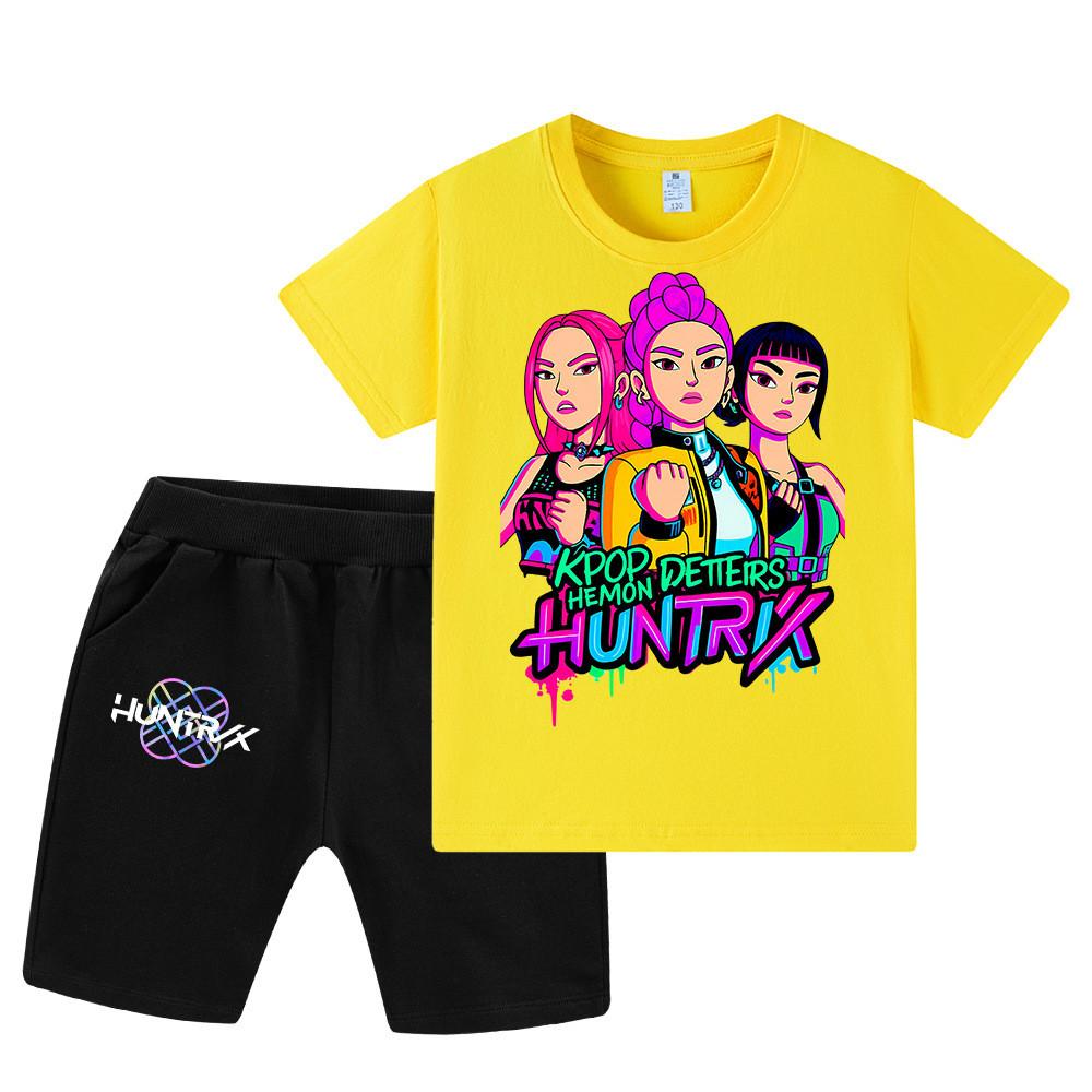 WA1210 Kids Boys Girls Kpop Rumi Zoey Mira Print Short Sleeves T-shirt Shorts Pants Sets