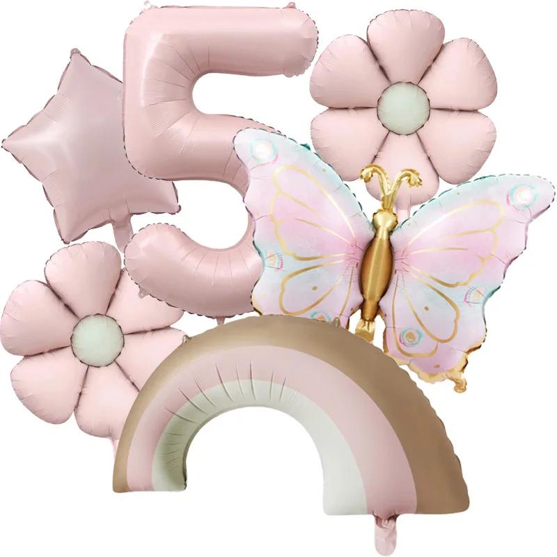 

Pastel Pink Butterfly Aluminum Foil Balloon Girl Birthday Decoration Butterfly Theme Birthday Wedding Party Decoration Supplies as picture