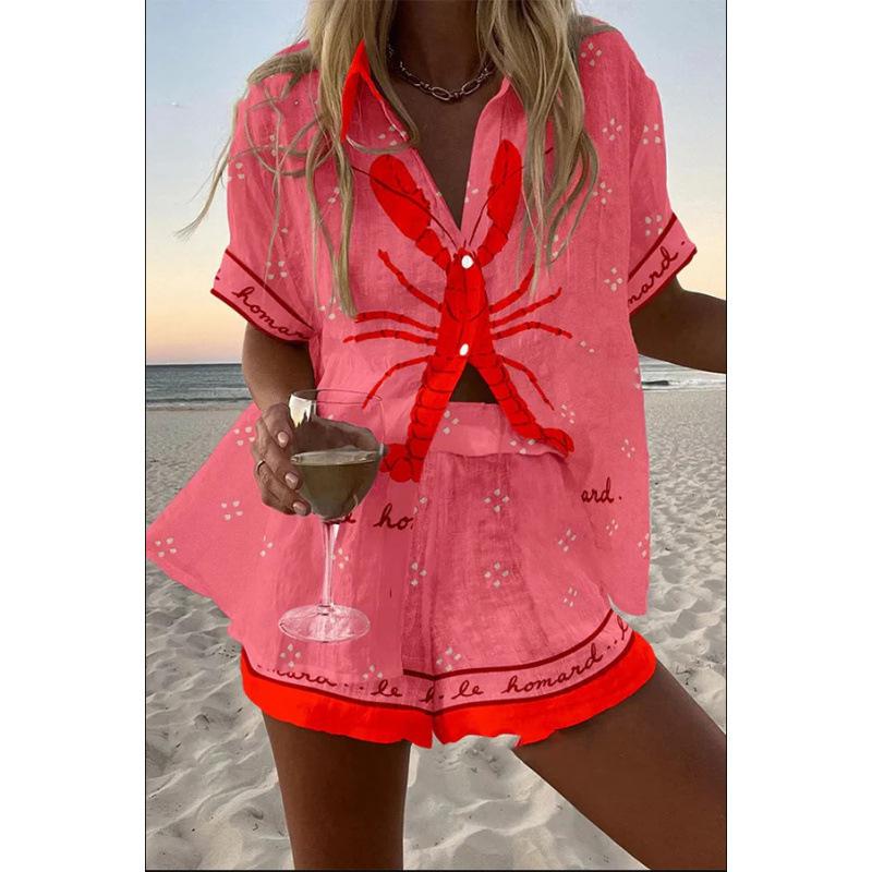 European and American Personalized Large Size Digital 1D Printing New Casual Summer Top Women's Suit 1116