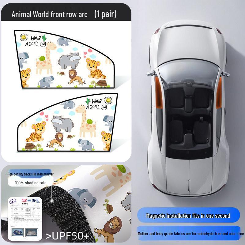 Children's Car Sunshade: Heat-Blocking, Retractable Magnetic Curtain with Cartoon Design for Baby Privacy