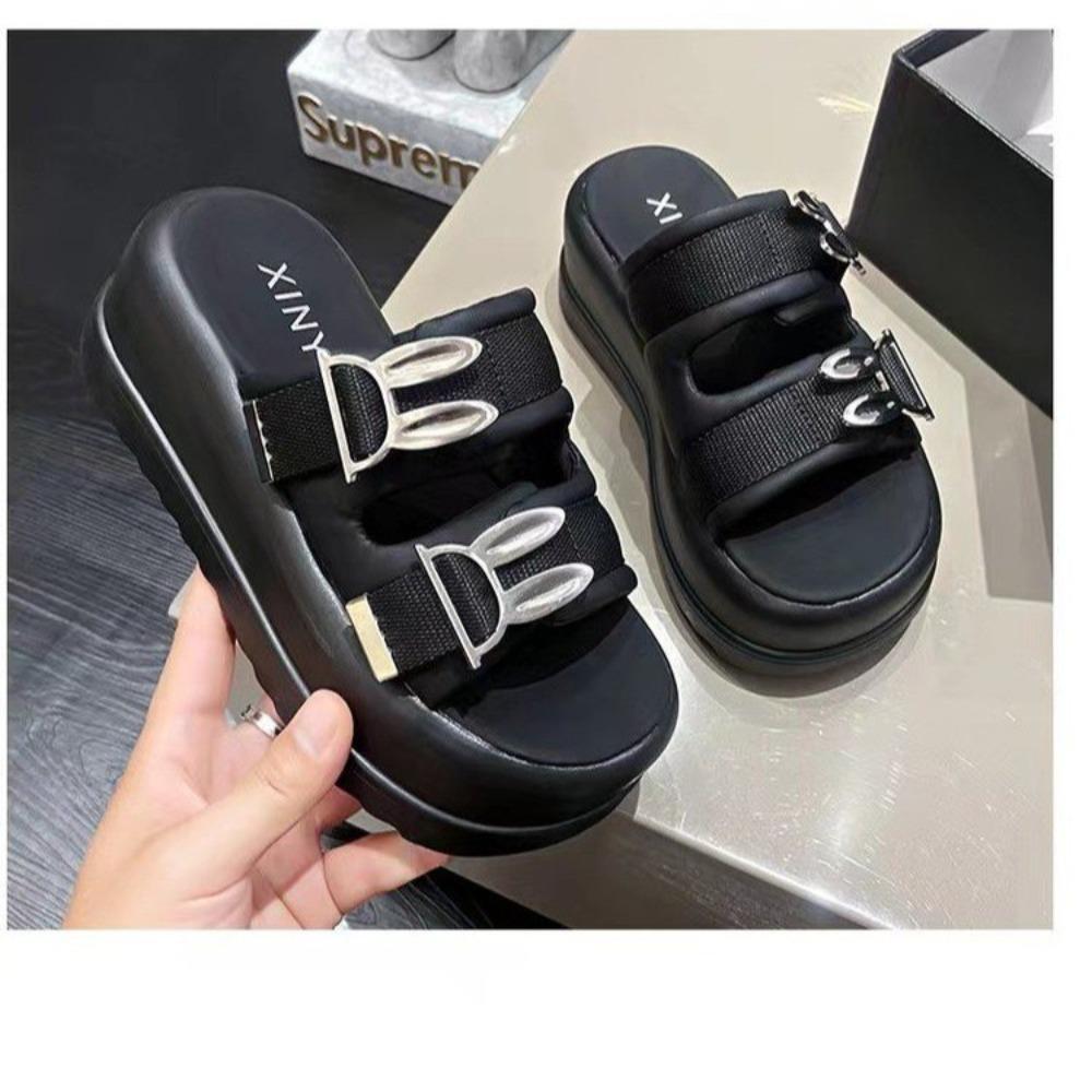 Super Thick-soled Rabbit Ears Cool Slippers Women Wear Versatile Soft-soled Sandals One-word Drag slippers