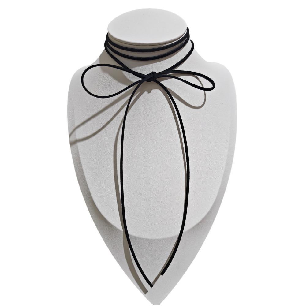 Long Velvet Rope Necklace French Black Ribbon Bow Choker Sexy Chic Neck Jewelry for Women Evening Party Banquet Birthday Gift