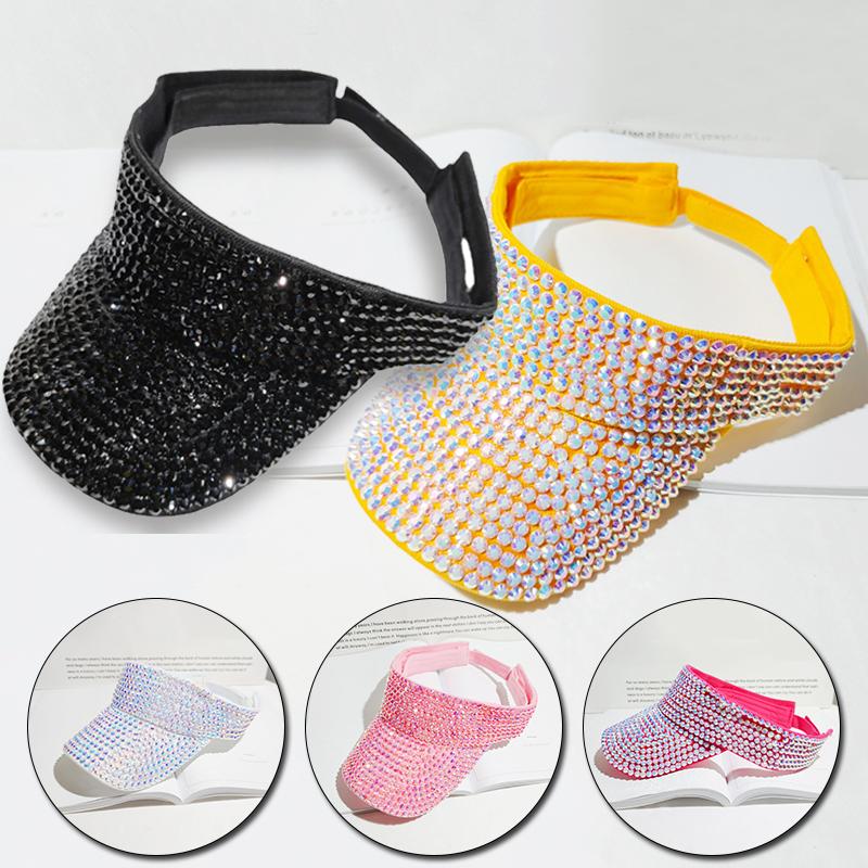 

1PC Faceshield Солнцезащитный козырек Полный горный хрусталь Пустой топ Женская шляпа Мода Женские аксессуары