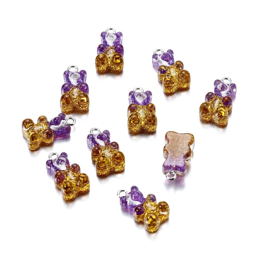

10 шт. градиентные милые подвески в виде медведя из смолы, подвески для DIY ожерелье, браслет, серьги, кулон, ювелирные изделия, аксессуары для изготовления