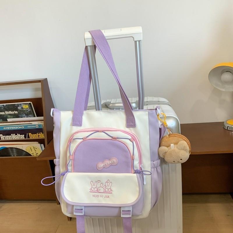 Trendy Canvas Shoulder Bag Cute Color Block Handbag Lightweight Waterproof