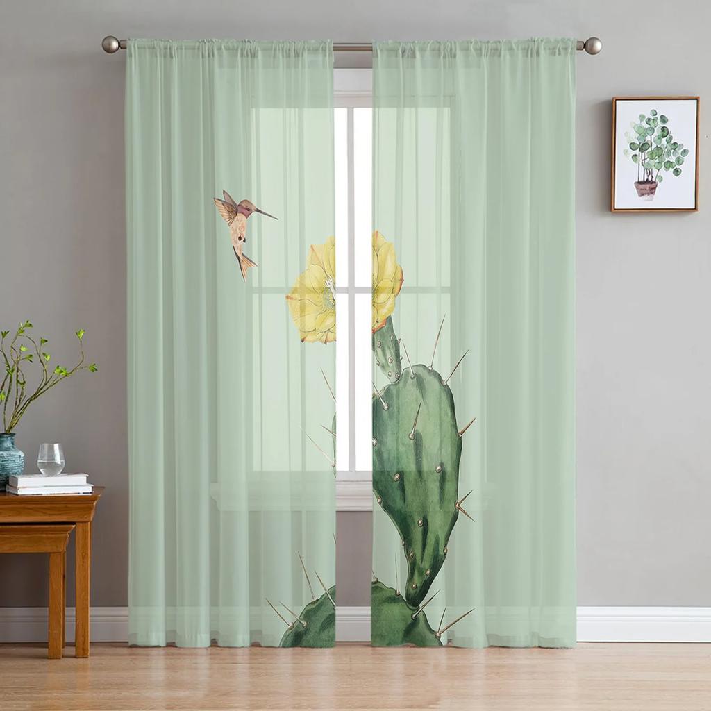 Sheer Hummingbird Pink Flower White Tulle Curtains Living Room Bedroom Decoration Transparent Chiffon Voile Window Curtain Polyester Washable Sitting