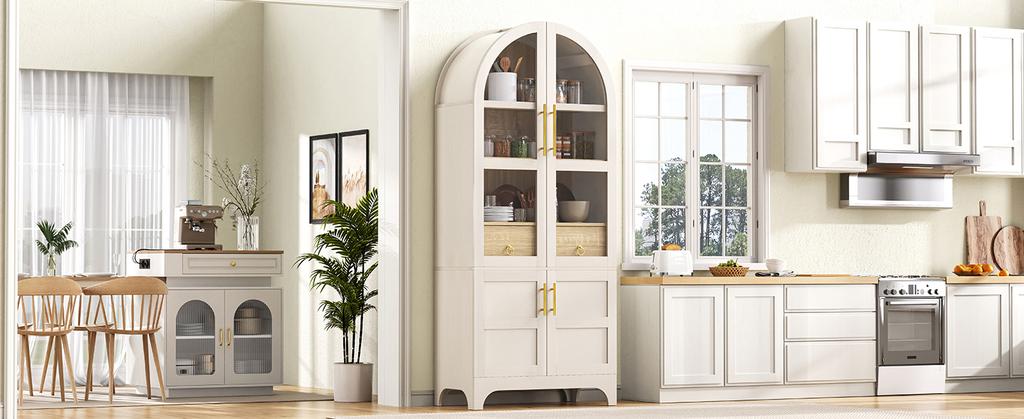 Highboard with Adjustable Shelves and Drawer, with Fluted Glass and Large Storage Space, Ideal for Dining Room, Living Room and Kitchen (white)