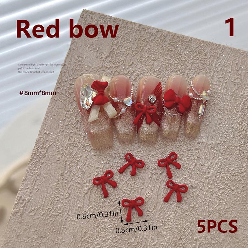 

5Pcs Red Bow Alloy Nail Diamond Stereoscopic Frosting Nail Decoration Accessories Nail Painting Nail Salon