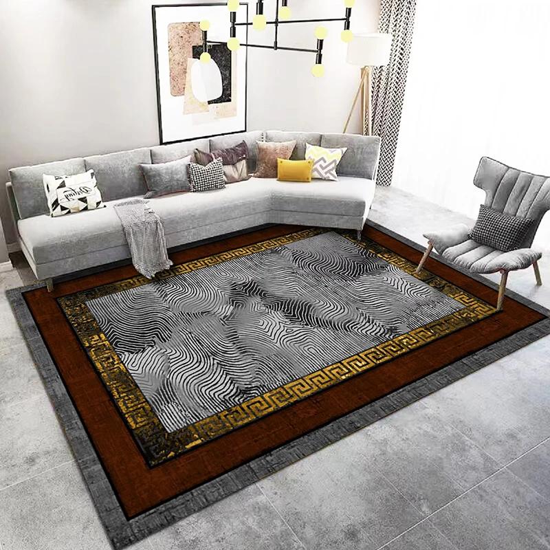 Classical Living Room Decor Carpet Home Decoration Gold Border Soft Rugs for Bedroom Washable Lounge Mat Elastic Floor Carpet