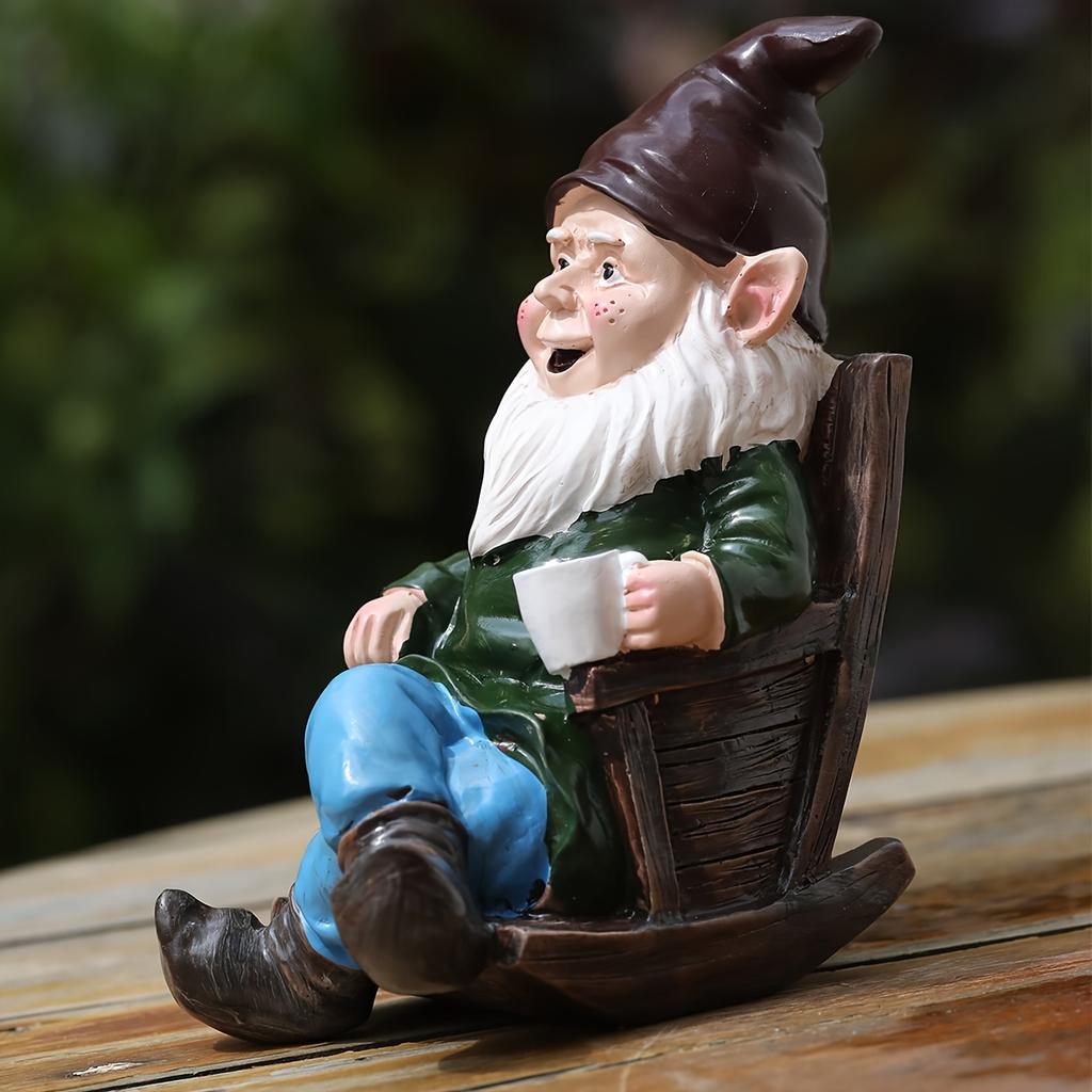 Garden Elf Dwarf Resin Decoration Ornament Rocking Chair Gnome Drinking Coffee Resin Patio Ornament Decoration