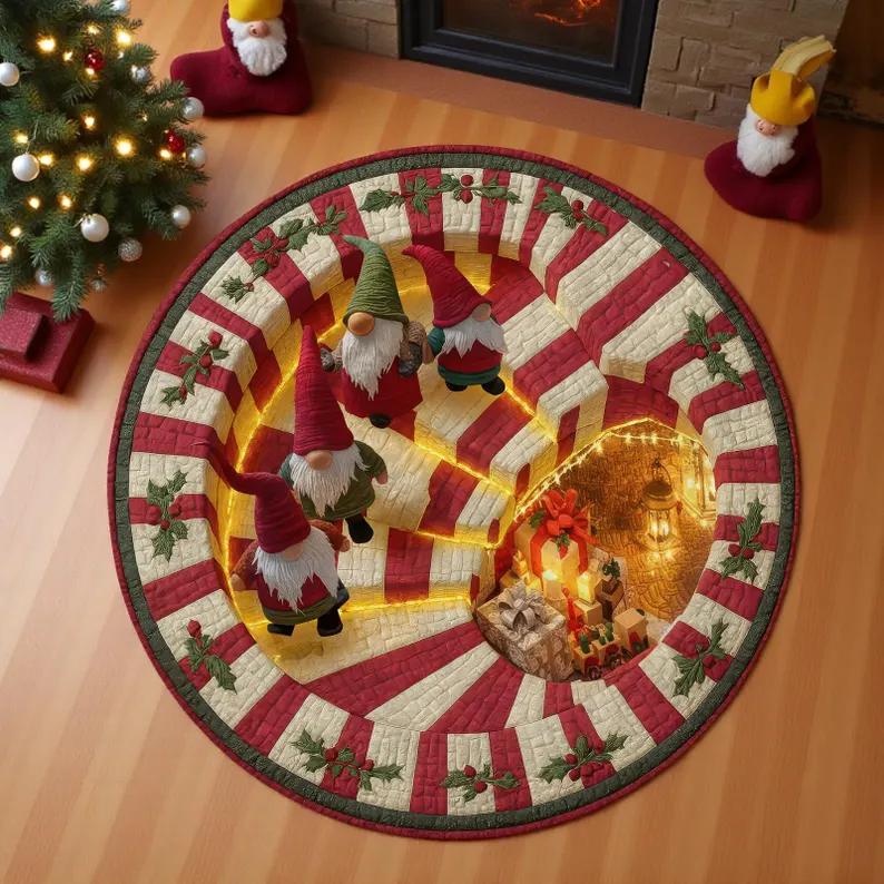Christmas 3D Illusion Round Carpet Mat Rug Santa Snow Scene Festive Home Decoration Xmas Party Decor Floor Mat for Living Room