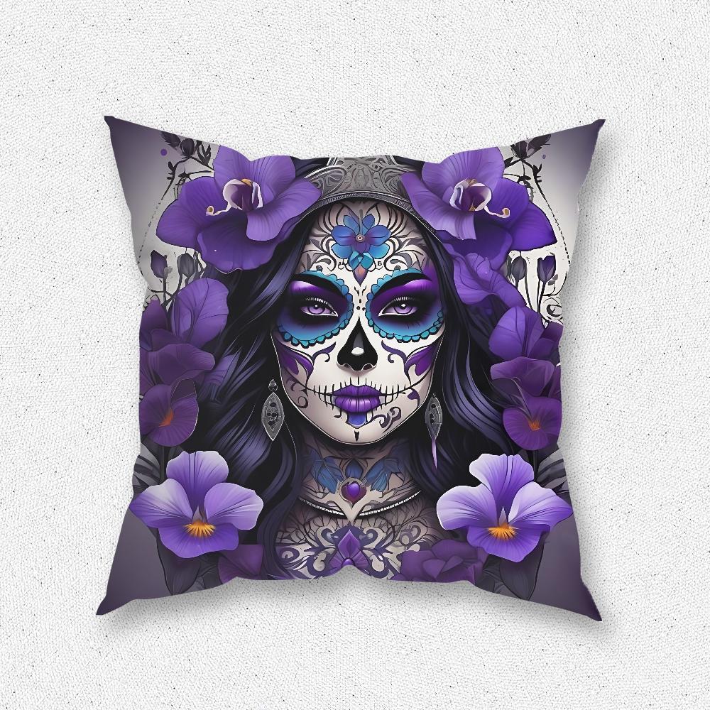 Mexican Catrina Skull Day of the Dead Pillow Case For Home Bedroom Room Decoration Living Room Sofa Cushion Cover Suitable