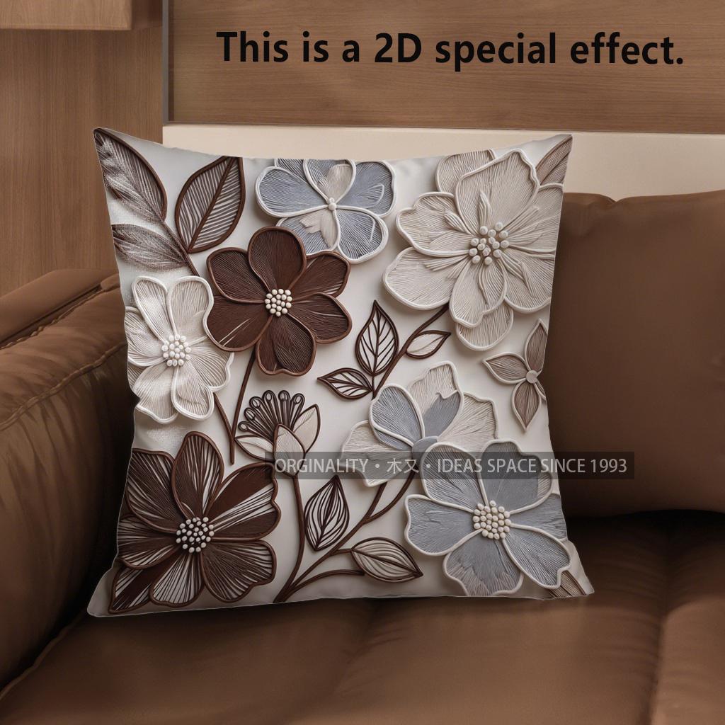 2D Floral 3D Embossed Pattern Pillow Covers Pattern Cushion Cover Suitable For Sofa Bedroom Car Pillow Cover
