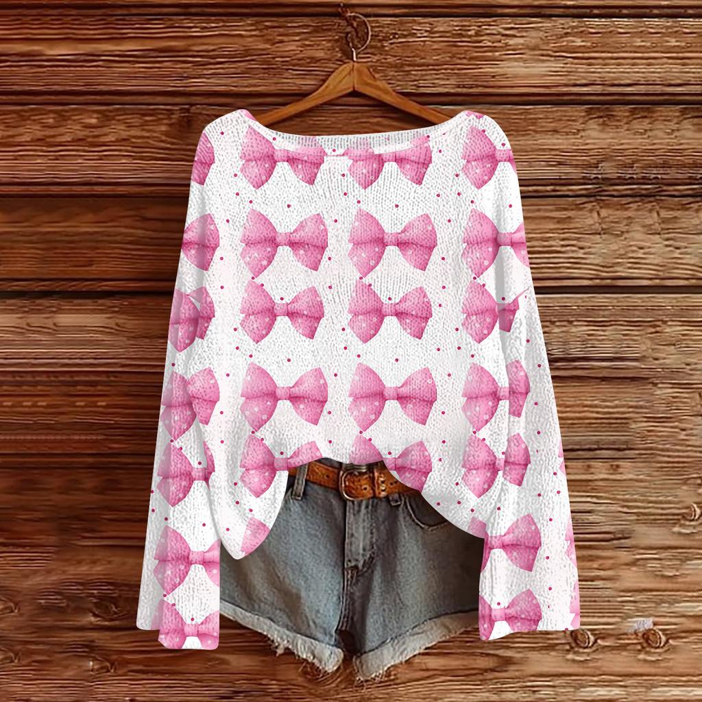 Womens  Fall Sweaters Long Sleeve Print Tops Pullover Sweaters Loose Dressy Casual Basic Clothes