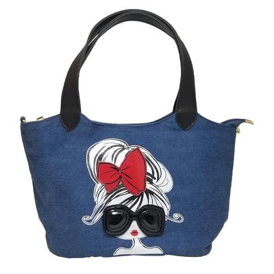 Tote Bag Shoulder Bag 2way Large Capacity Denim Bag Crossbody Sunglasses Girl [DIVA Rose] Women's (Indigo Blue)
