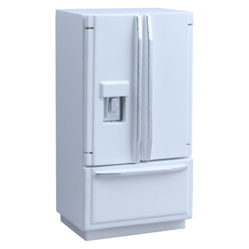 1:12 Mini Dollhouse Double Door Refrigerator Model in White/Silver/Gray