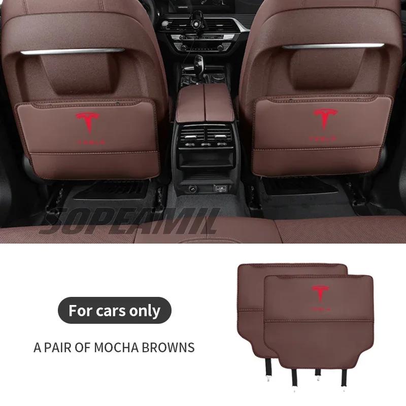

Car Sticker Tesla Car Seat Back Protection Anti-Kick Pad Rear Seat Storage Bag For Tesla Cybertruck Beast Roadster Model 3 Model коричневий